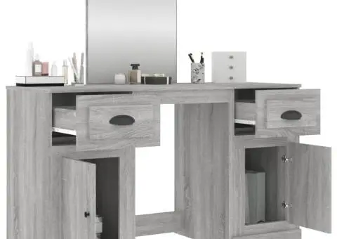 Masă de toaletă cu oglindă, sonoma gri, 130x50x132,5 cm - 5/5