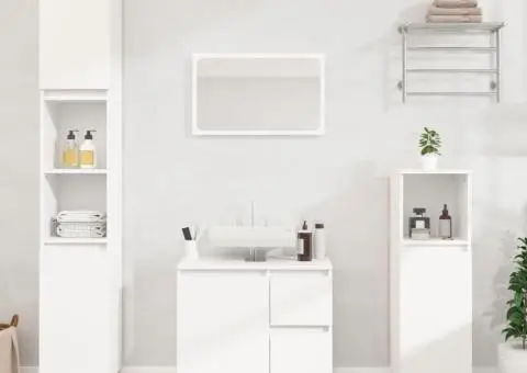 Set dulapuri de baie, 3 piese, alb, lemn prelucrat - 1/5