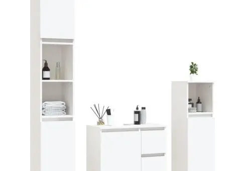 Set dulapuri de baie, 3 piese, alb, lemn prelucrat - 3/5