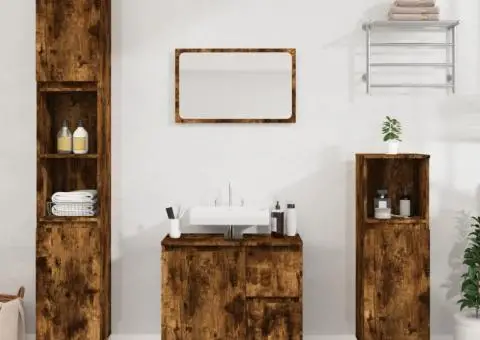 Set dulapuri de baie, 3 piese, stejar afumat, lemn prelucrat - 1/5