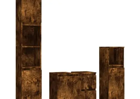 Set dulapuri de baie, 3 piese, stejar afumat, lemn prelucrat - 2/5