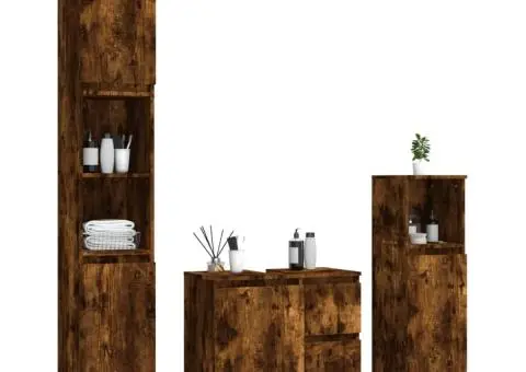 Set dulapuri de baie, 3 piese, stejar afumat, lemn prelucrat - 3/5
