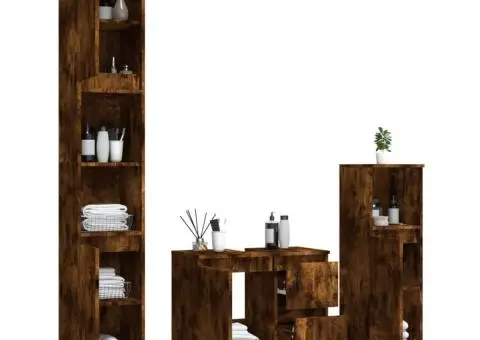 Set dulapuri de baie, 3 piese, stejar afumat, lemn prelucrat - 4/5