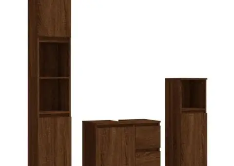 Set dulapuri de baie, 3 piese, stejar maro, lemn prelucrat - 2/5