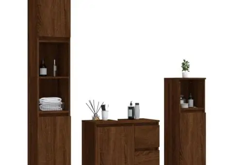 Set dulapuri de baie, 3 piese, stejar maro, lemn prelucrat - 3/5