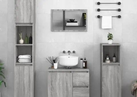 Set dulapuri de baie, 3 piese, gri sonoma, lemn prelucrat - 1/5