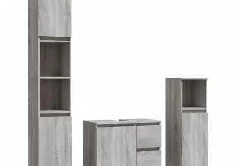 Set dulapuri de baie, 3 piese, gri sonoma, lemn prelucrat - 2/5
