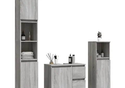 Set dulapuri de baie, 3 piese, gri sonoma, lemn prelucrat - 3/5