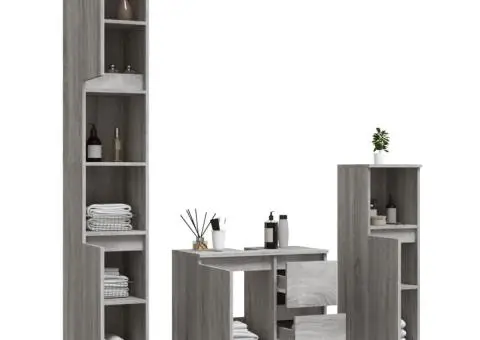 Set dulapuri de baie, 3 piese, gri sonoma, lemn prelucrat - 4/5