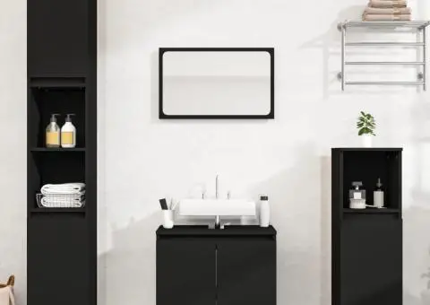 Set mobilier de baie, 3 piese, negru, lemn compozit - 1/5