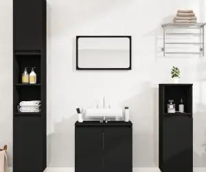 vidaXL Set mobilier de baie, 3 piese, negru, lemn compozit