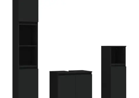 Set mobilier de baie, 3 piese, negru, lemn compozit - 2/5