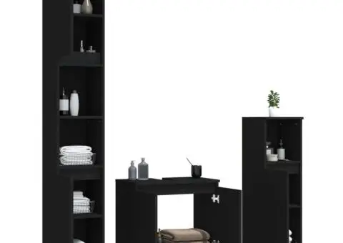 Set mobilier de baie, 3 piese, negru, lemn compozit - 4/5