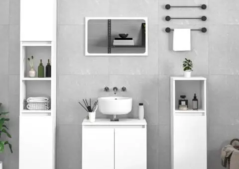 Set mobilier de baie, 3 piese, alb, lemn compozit - 1/5