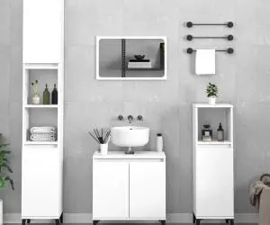 vidaXL Set mobilier de baie, 3 piese, alb, lemn compozit