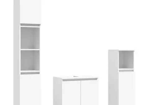 Set mobilier de baie, 3 piese, alb, lemn compozit - 2/5