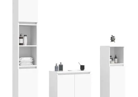 Set mobilier de baie, 3 piese, alb, lemn compozit - 3/5