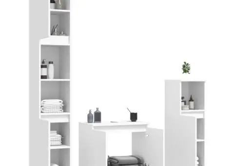 Set mobilier de baie, 3 piese, alb, lemn compozit - 4/5