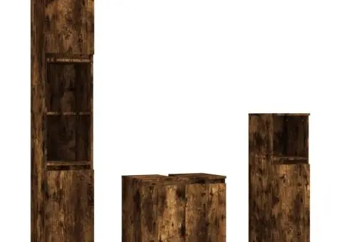 Set mobilier de baie, 3 piese, stejar fumuriu, lemn prelucrat - 2/5