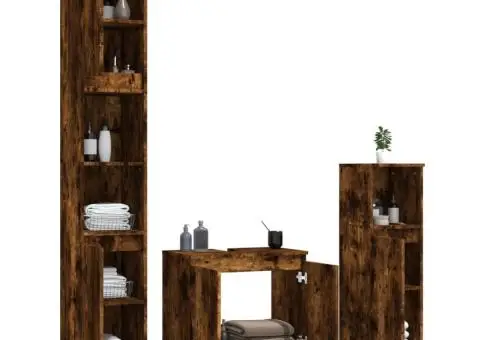 Set mobilier de baie, 3 piese, stejar fumuriu, lemn prelucrat - 3/5