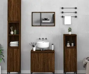 vidaXL Set mobilier de baie, 3 piese, stejar maro, lemn prelucrat