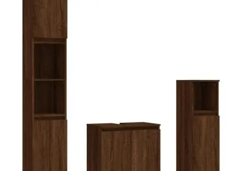 Set mobilier de baie, 3 piese, stejar maro, lemn prelucrat - 2/5