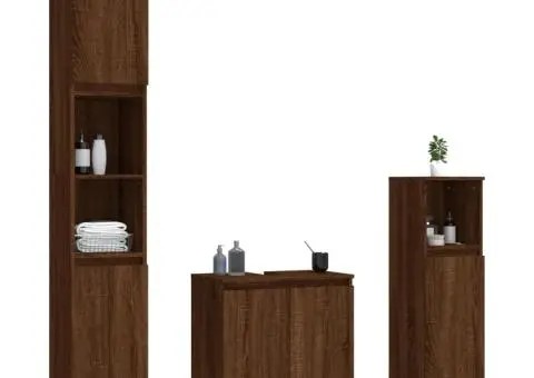 Set mobilier de baie, 3 piese, stejar maro, lemn prelucrat - 3/5