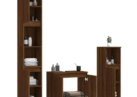 Set mobilier de baie, 3 piese, stejar maro, lemn prelucrat - 4/5
