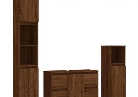 Set mobilier de baie, 3 piese, stejar maro, lemn prelucrat - 2/5