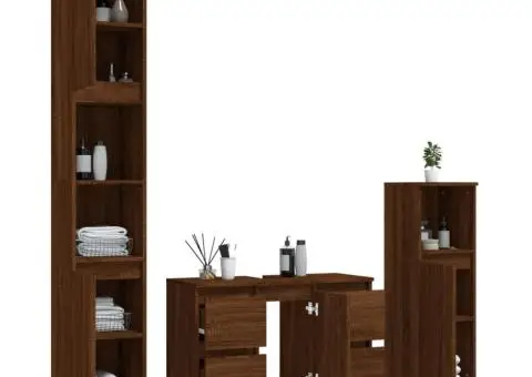 Set mobilier de baie, 3 piese, stejar maro, lemn prelucrat - 4/5