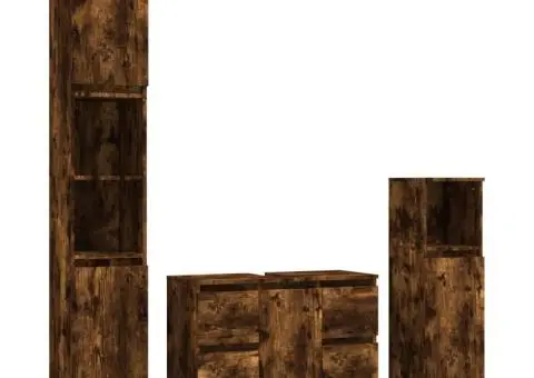 Set mobilier de baie, 3 piese, stejar fumuriu, lemn prelucrat - 2/5