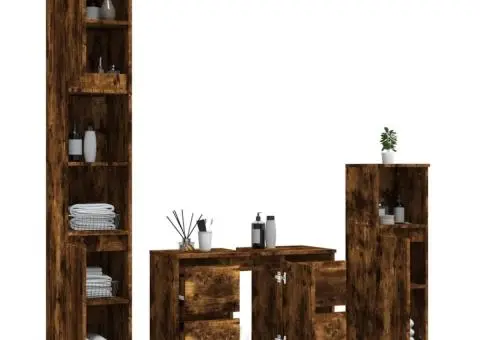 Set mobilier de baie, 3 piese, stejar fumuriu, lemn prelucrat - 4/5