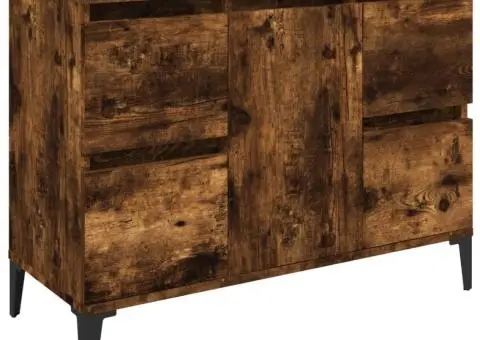 Set mobilier de baie, 3 piese, stejar fumuriu, lemn prelucrat - 5/5