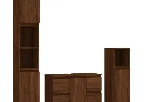 Set mobilier de baie, 3 piese, stejar maro, lemn prelucrat - 2/5