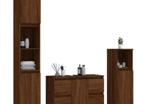 Set mobilier de baie, 3 piese, stejar maro, lemn prelucrat - 3/5