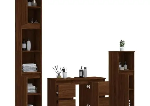 Set mobilier de baie, 3 piese, stejar maro, lemn prelucrat - 4/5