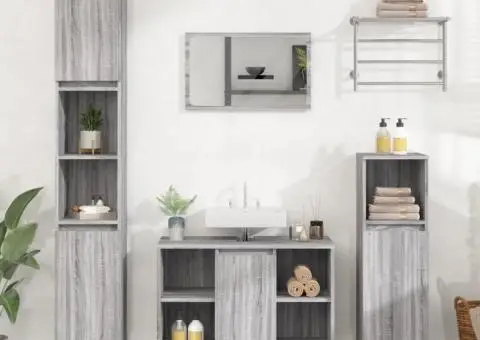 Set mobilier de baie, 3 piese, gri sonoma, lemn prelucrat - 1/5