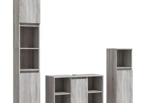 Set mobilier de baie, 3 piese, gri sonoma, lemn prelucrat - 2/5