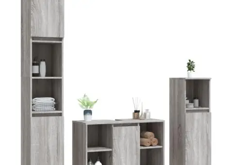 Set mobilier de baie, 3 piese, gri sonoma, lemn prelucrat - 3/5