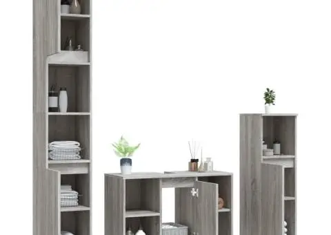 Set mobilier de baie, 3 piese, gri sonoma, lemn prelucrat - 4/5