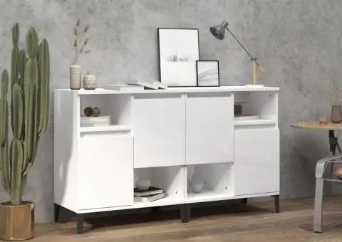 Dulapuri, 2 buc, alb extralucios, 60x35x70 cm, lemn prelucrat - 1/5