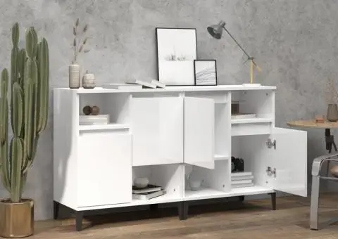 Dulapuri, 2 buc, alb extralucios, 60x35x70 cm, lemn prelucrat - 3/5