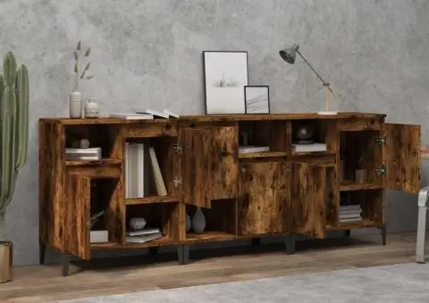 Dulapuri, 3 buc, stejar afumat, 60x35x70 cm, lemn prelucrat - 3/5