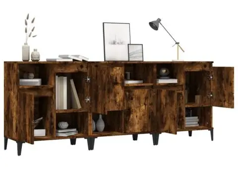 Dulapuri, 3 buc, stejar afumat, 60x35x70 cm, lemn prelucrat - 4/5