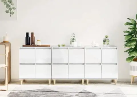 Dulapuri, 3 buc, alb extralucios, 60x35x70 cm, lemn prelucrat - 1/5