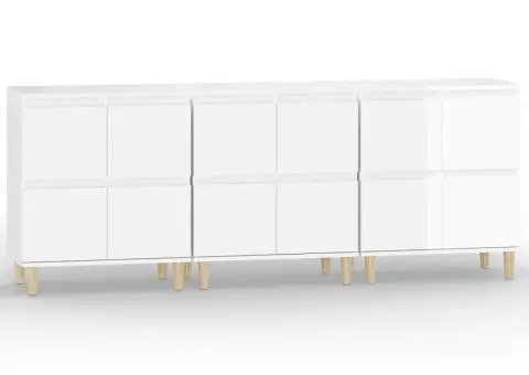 Dulapuri, 3 buc, alb extralucios, 60x35x70 cm, lemn prelucrat - 2/5