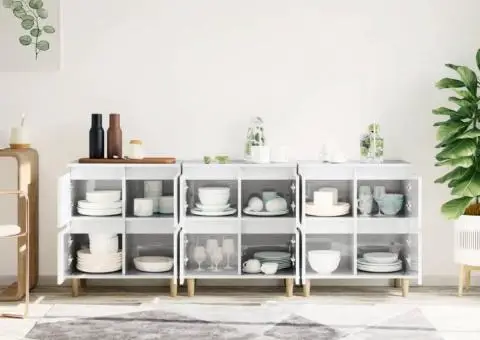 Dulapuri, 3 buc, alb extralucios, 60x35x70 cm, lemn prelucrat - 3/5