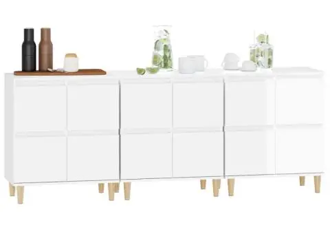 Dulapuri, 3 buc, alb extralucios, 60x35x70 cm, lemn prelucrat - 4/5