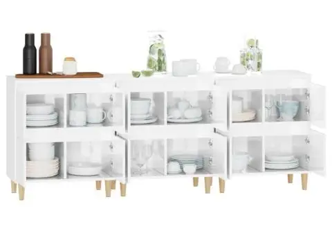 Dulapuri, 3 buc, alb extralucios, 60x35x70 cm, lemn prelucrat - 5/5