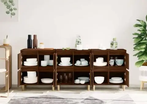 Dulapuri, 3 buc, stejar maro, 60x35x70 cm, lemn prelucrat - 3/5